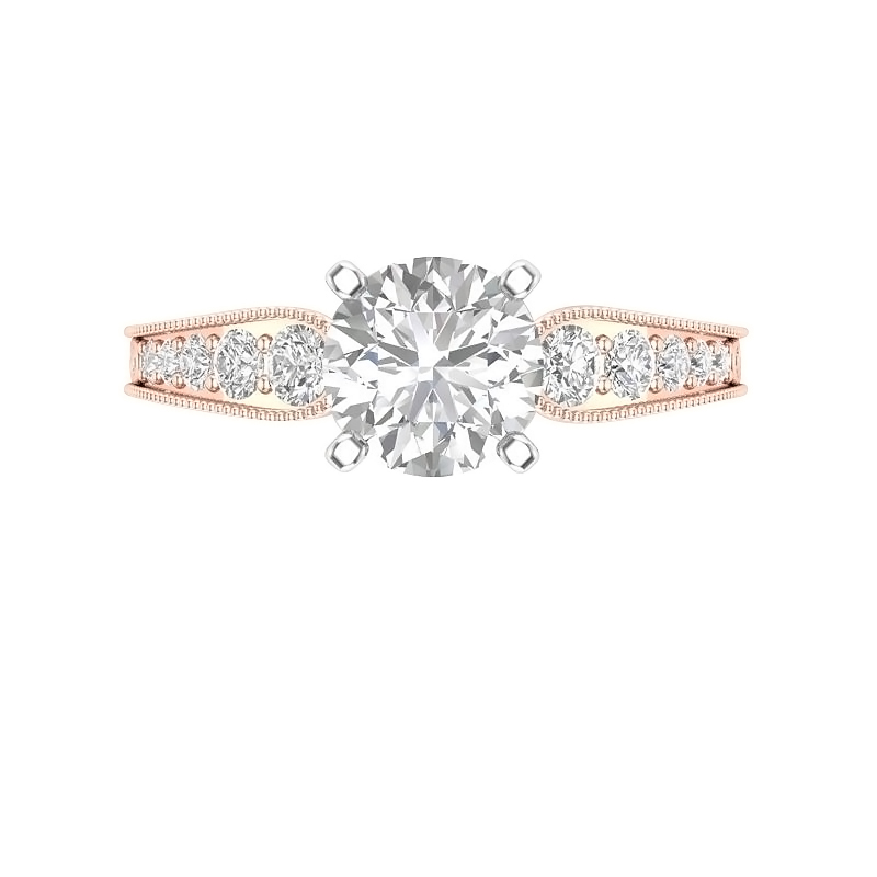 Diamond Shank Ring Setting with Milgrain Edge & Filigree in Rose Gold