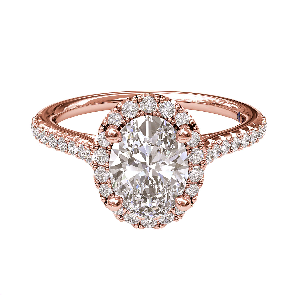 Diamond Oval Halo Ring Setting with Pave Shank in Rose Gold