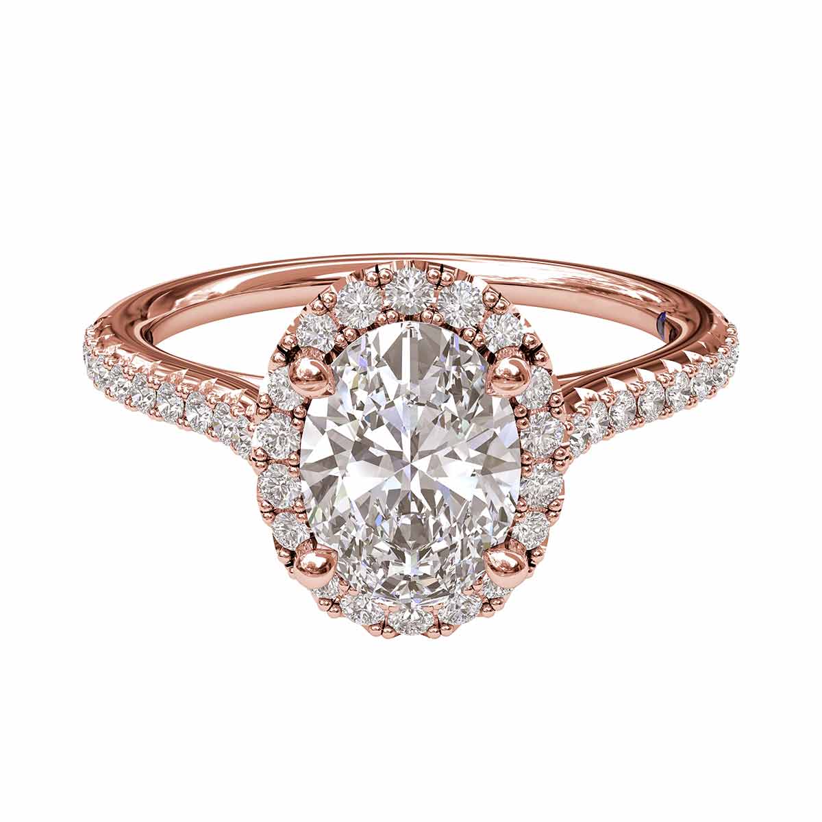 Diamond Oval Halo Ring Setting with Pave Shank in Rose Gold