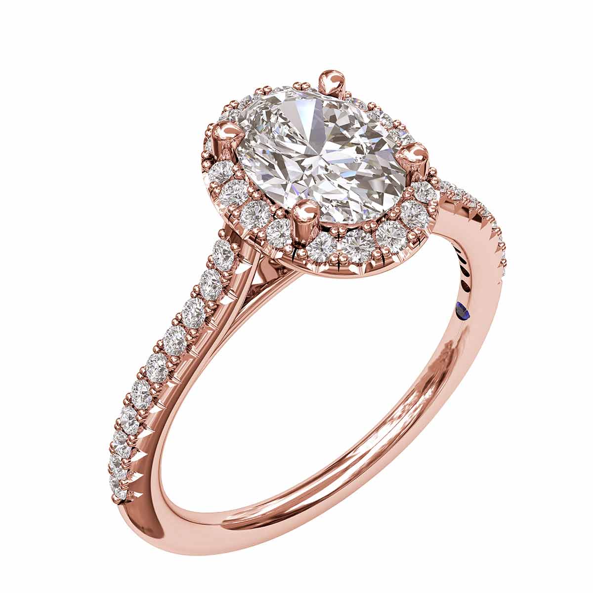 Diamond Oval Halo Ring Setting with Pave Shank in Rose Gold