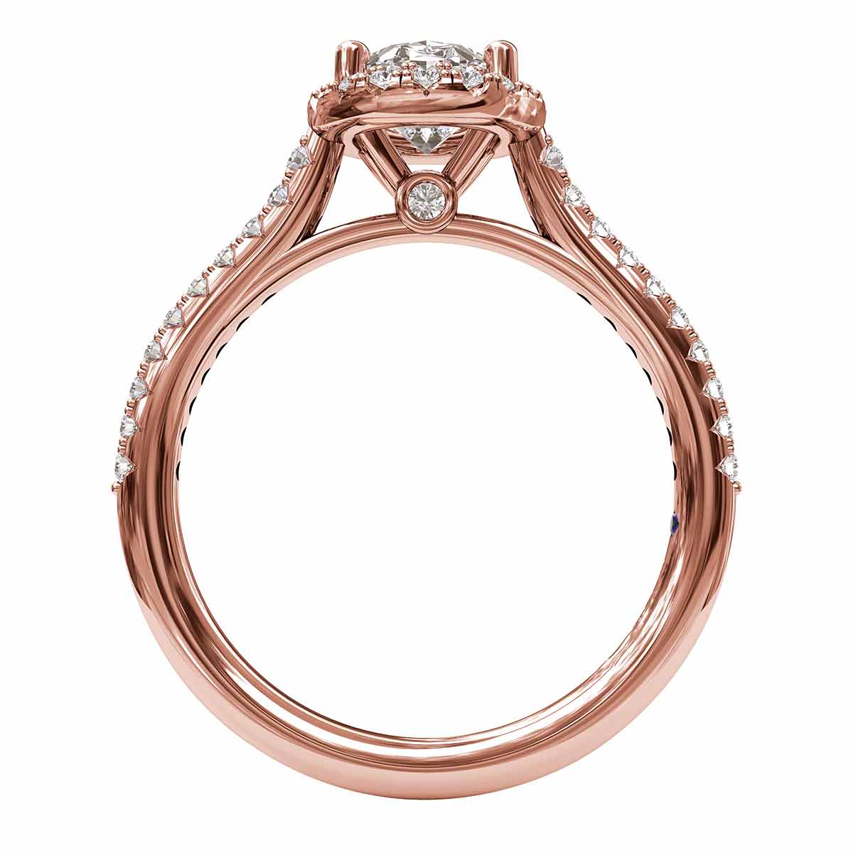 Diamond Oval Halo Ring Setting with Pave Shank in Rose Gold