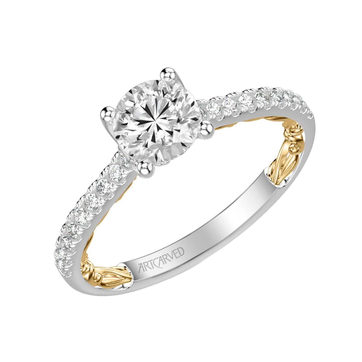 ArtCarved Lyric Marta Diamond Pavé Shank Ring Setting in Two Tone