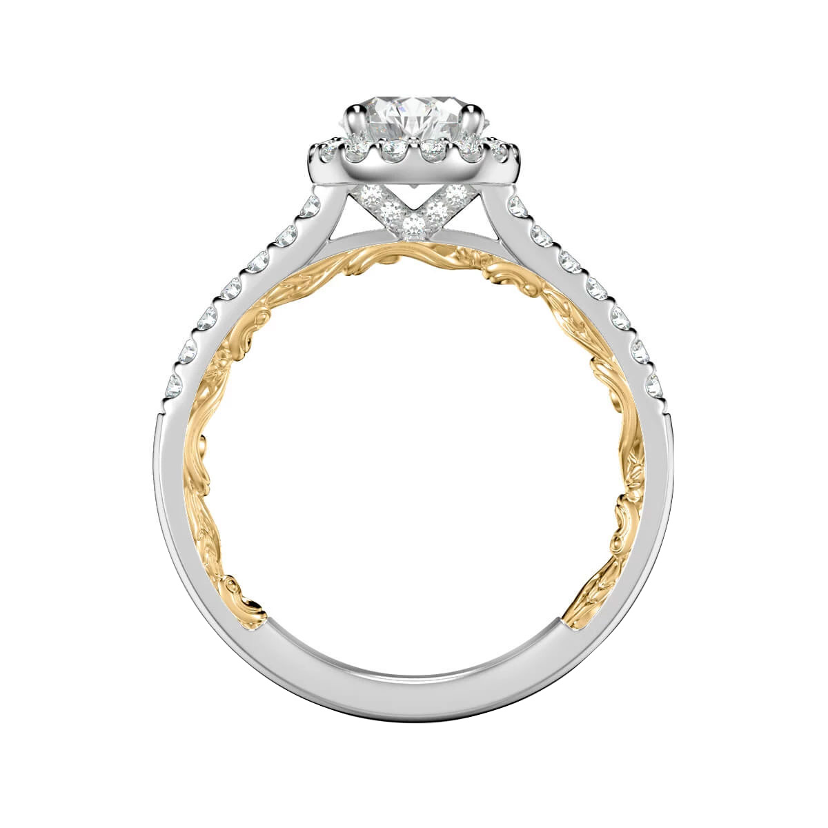 ArtCarved Lyric Theda Diamond Halo & Shank Ring Setting in Two Tone