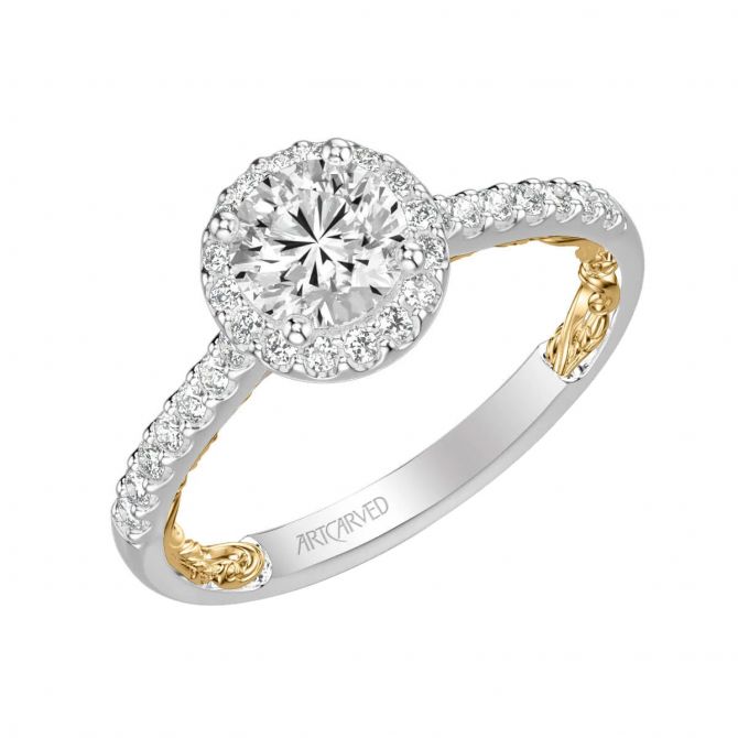 ArtCarved Lyric Theda Diamond Halo & Shank Ring Setting in Two Tone