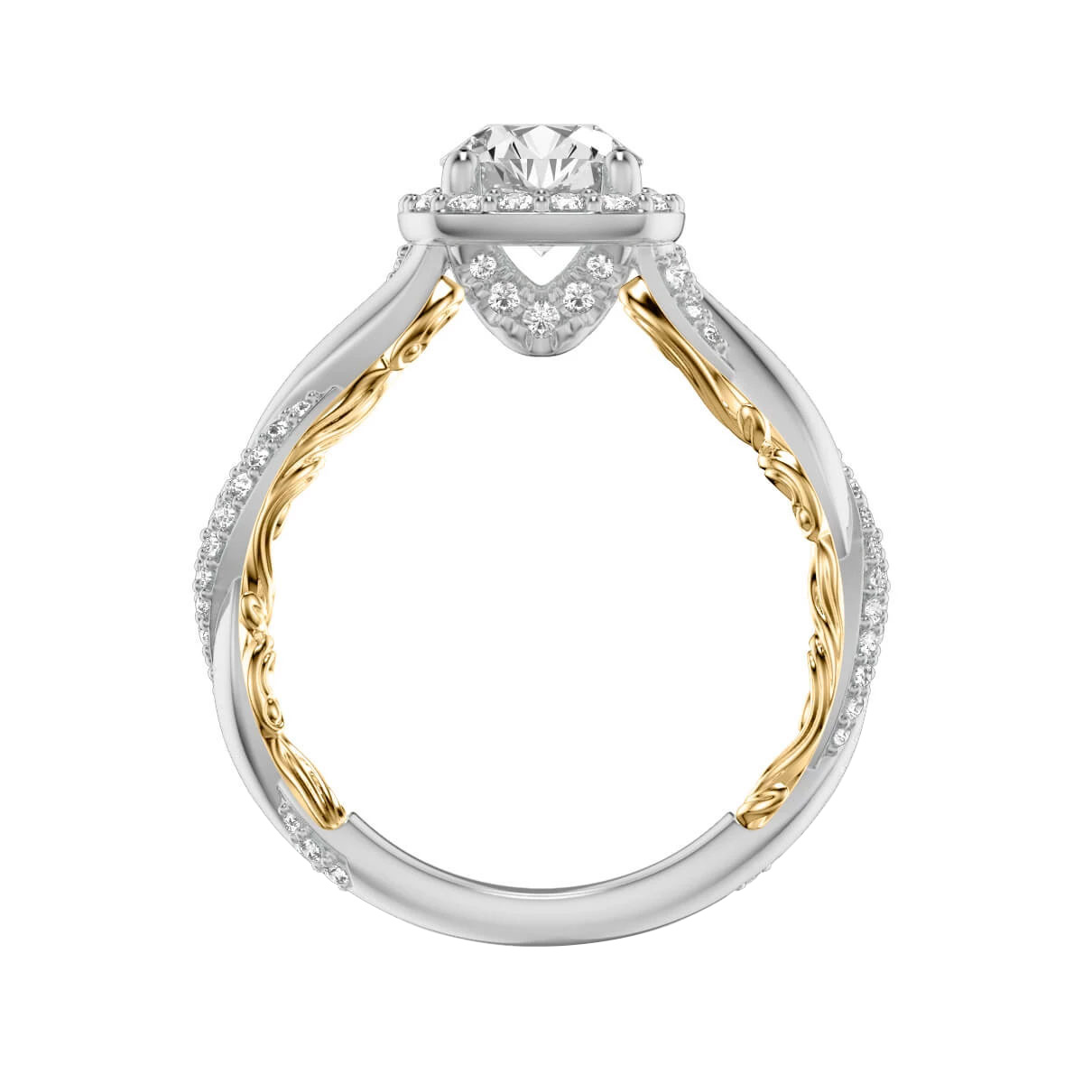 ArtCarved Lyric Ainsley Diamond Square Halo & Twisted Shank Ring Setting in Two Tone