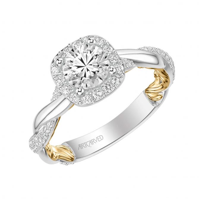 ArtCarved Lyric Ainsley Diamond Square Halo & Twisted Shank Ring Setting in Two Tone