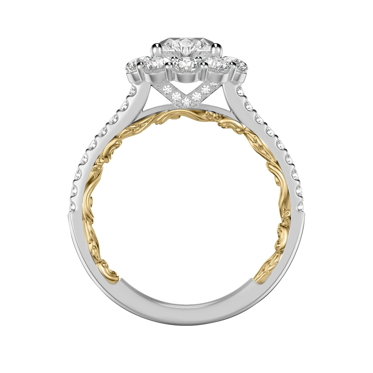 ArtCarved Lyric Cici Diamond Large Halo & Shank Ring Setting in Two Tone