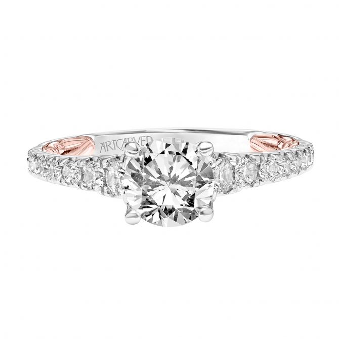 ArtCarved Harley Lyric Engagement Ring Setting with Diamond Sides in White & Rose Gold