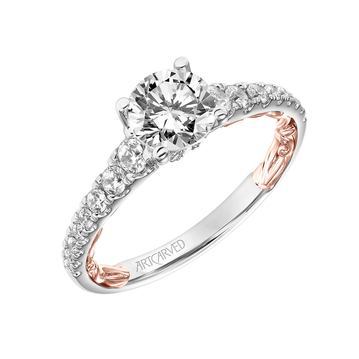 ArtCarved Harley Lyric Engagement Ring Setting with Diamond Sides in White & Rose Gold