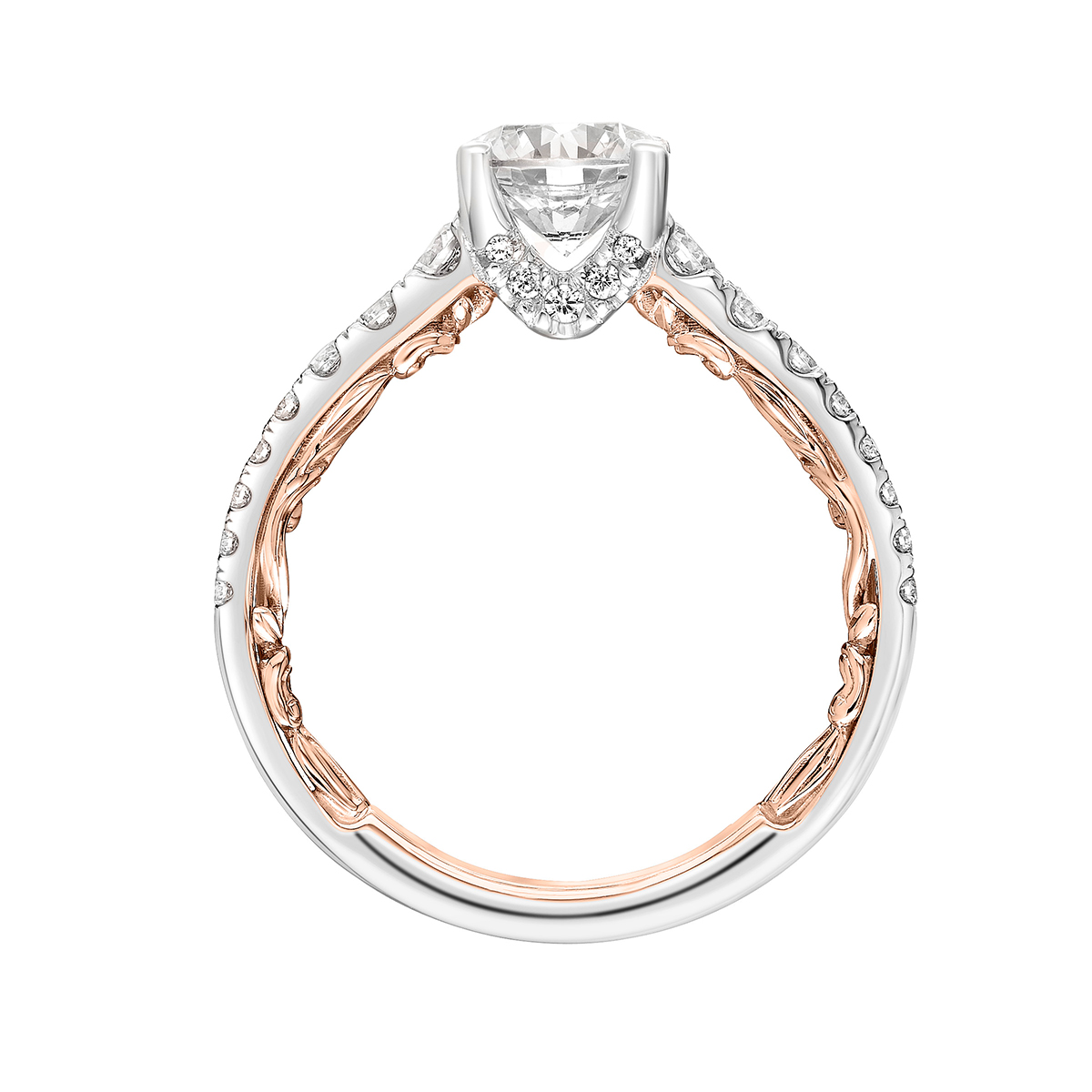 ArtCarved Harley Lyric Engagement Ring Setting with Diamond Sides in White & Rose Gold