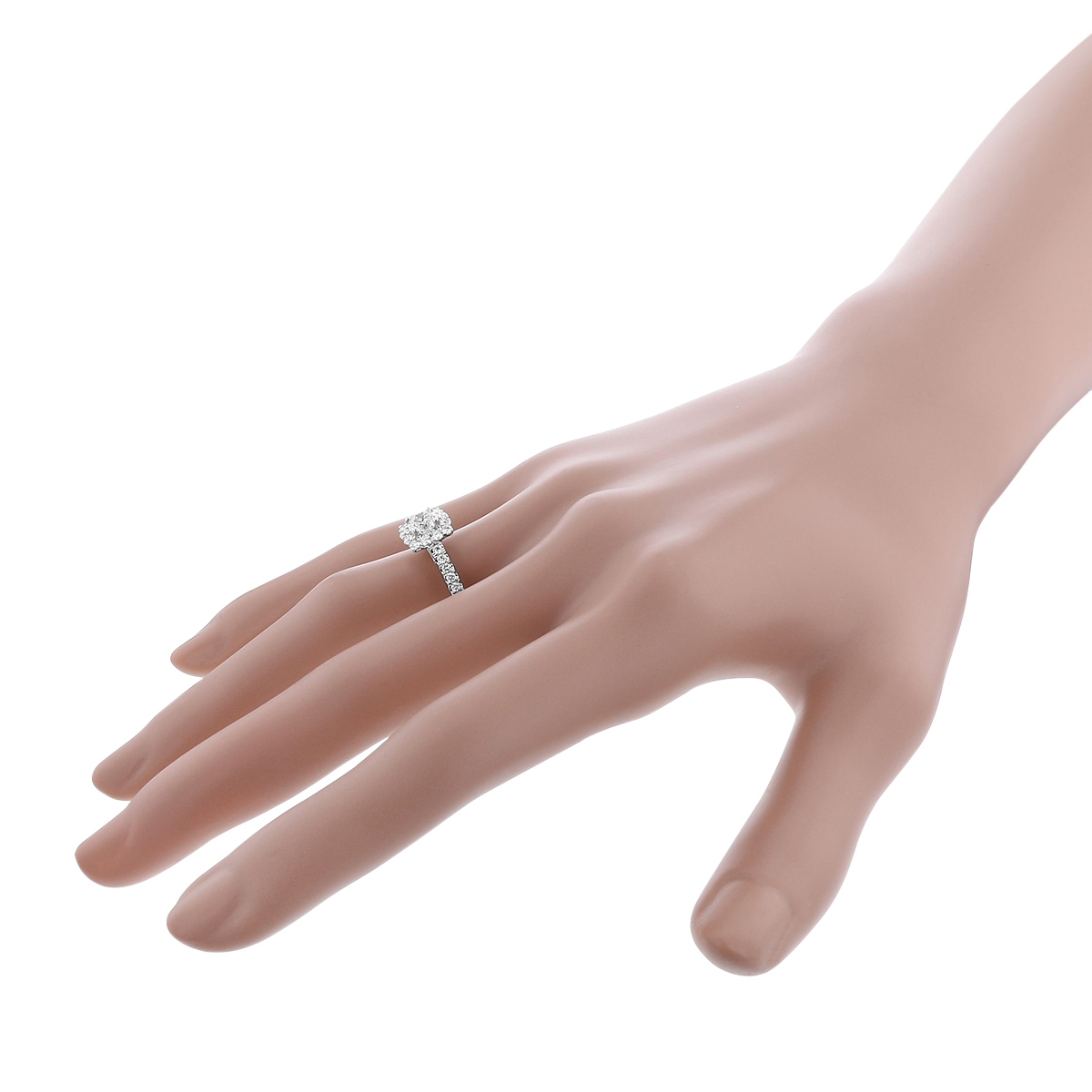 14K White Gold Diamond Cushion Halo Ring with Diamond Shank, 0.25 ct