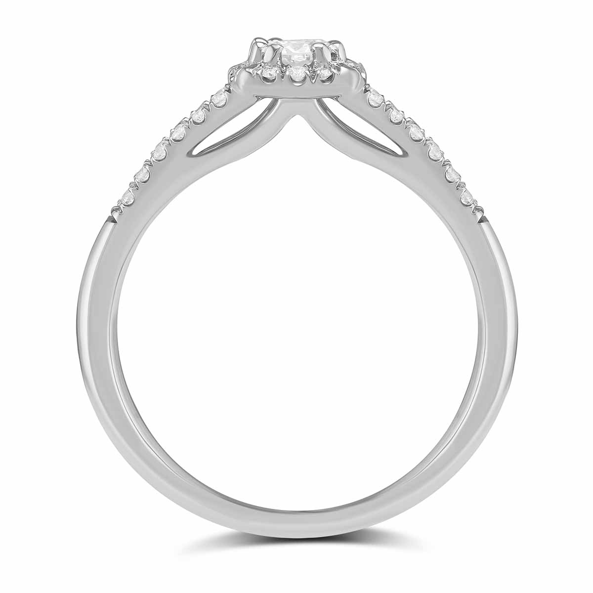 White Gold Diamond Engagement Ring with Cushion Halo & Split Shank, 0.67 ct