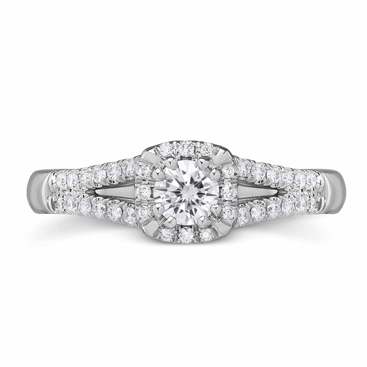 White Gold Diamond Engagement Ring with Cushion Halo & Split Shank, 0.67 ct