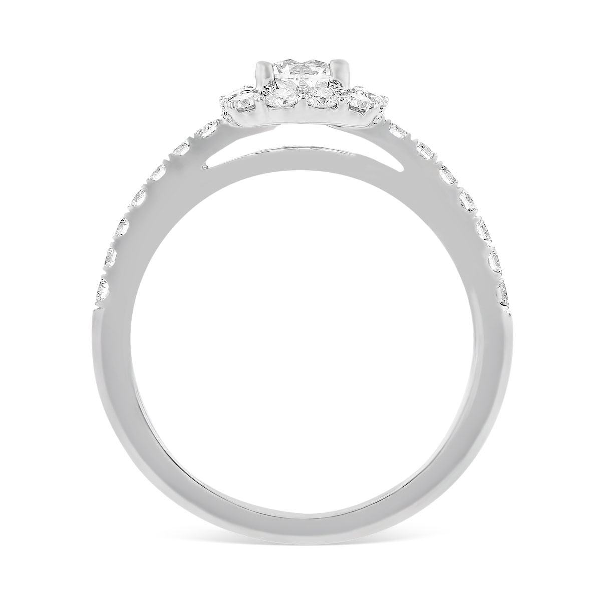 White Gold Diamond Cushion Halo Engagement Ring with Diamond Shank, 0.51 ct
