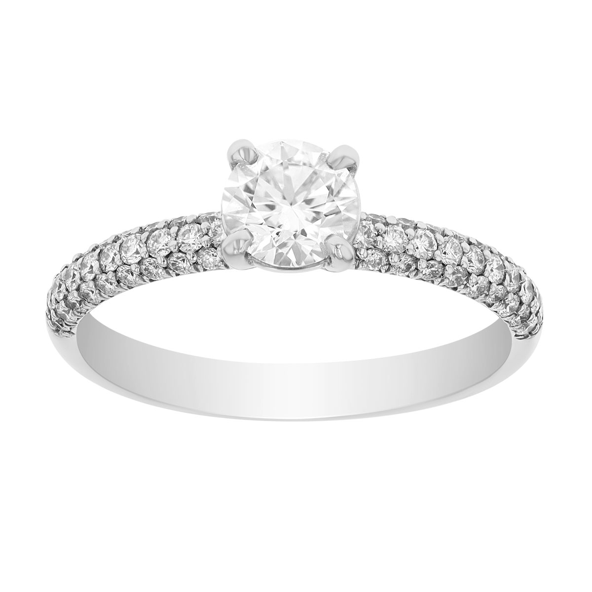 Kalahari Dream Diamond 3 Row Pavé Shank Engagement Ring in White Gold, .52 ct