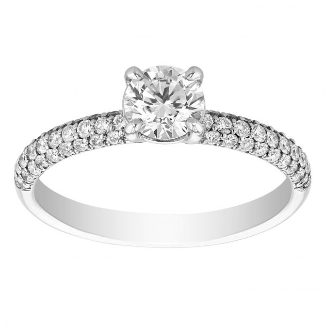 Kalahari Dream Diamond 3 Row Pavé Shank Engagement Ring in White Gold, .52 ct