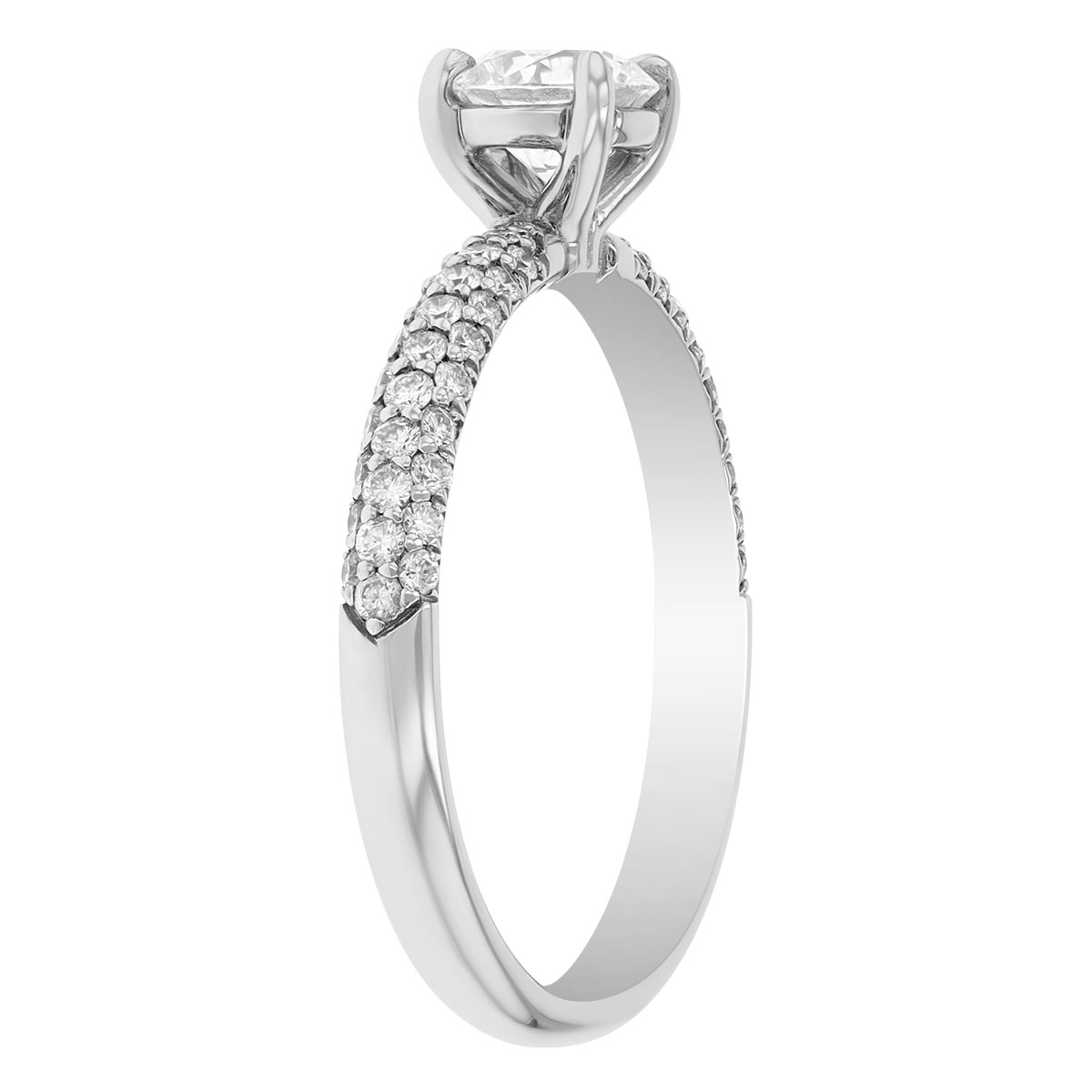Kalahari Dream Diamond 3 Row Pavé Shank Engagement Ring in White Gold, .52 ct