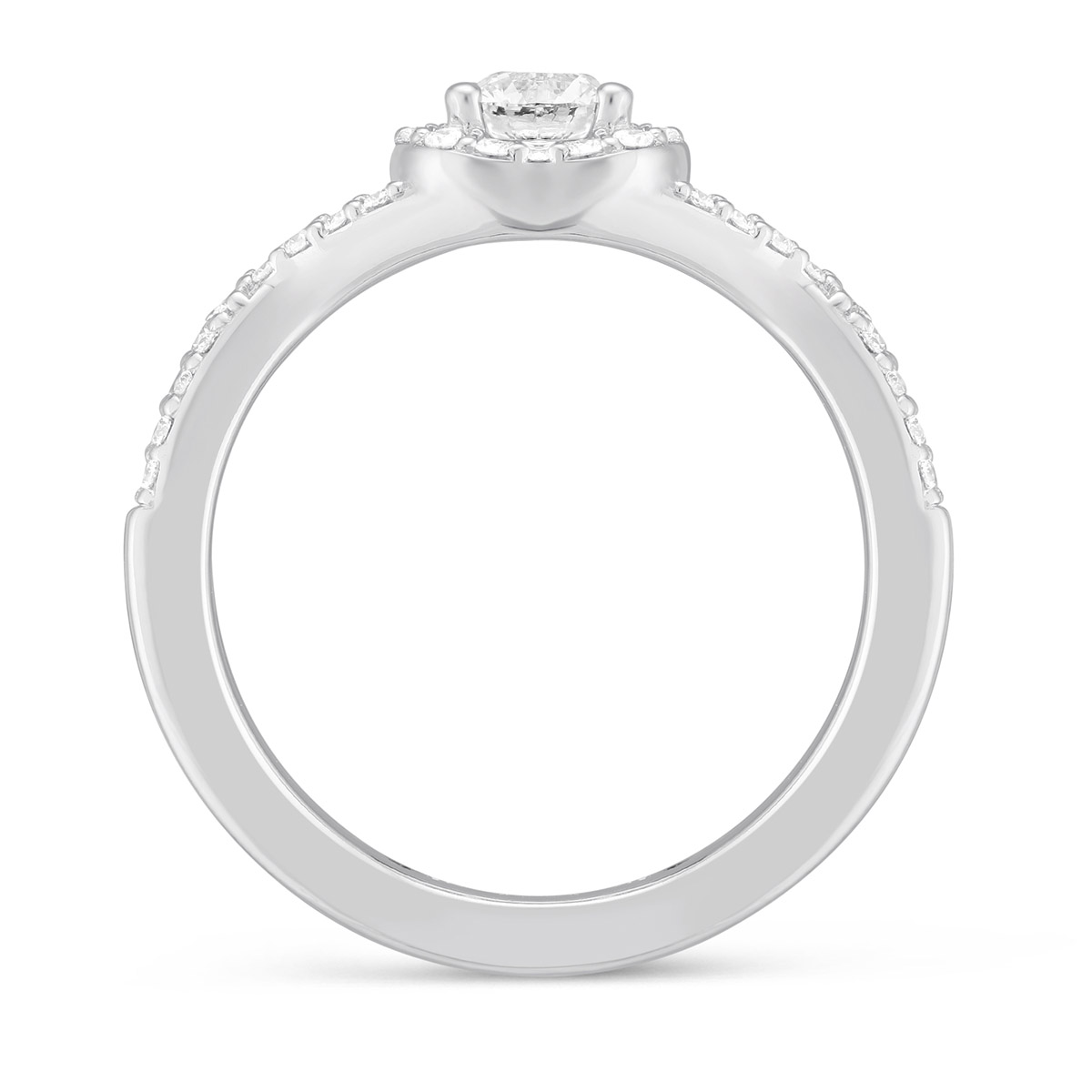 White Gold Diamond Ring with Diamond Cushion Halo & Twisted Shank, 0.52 ct