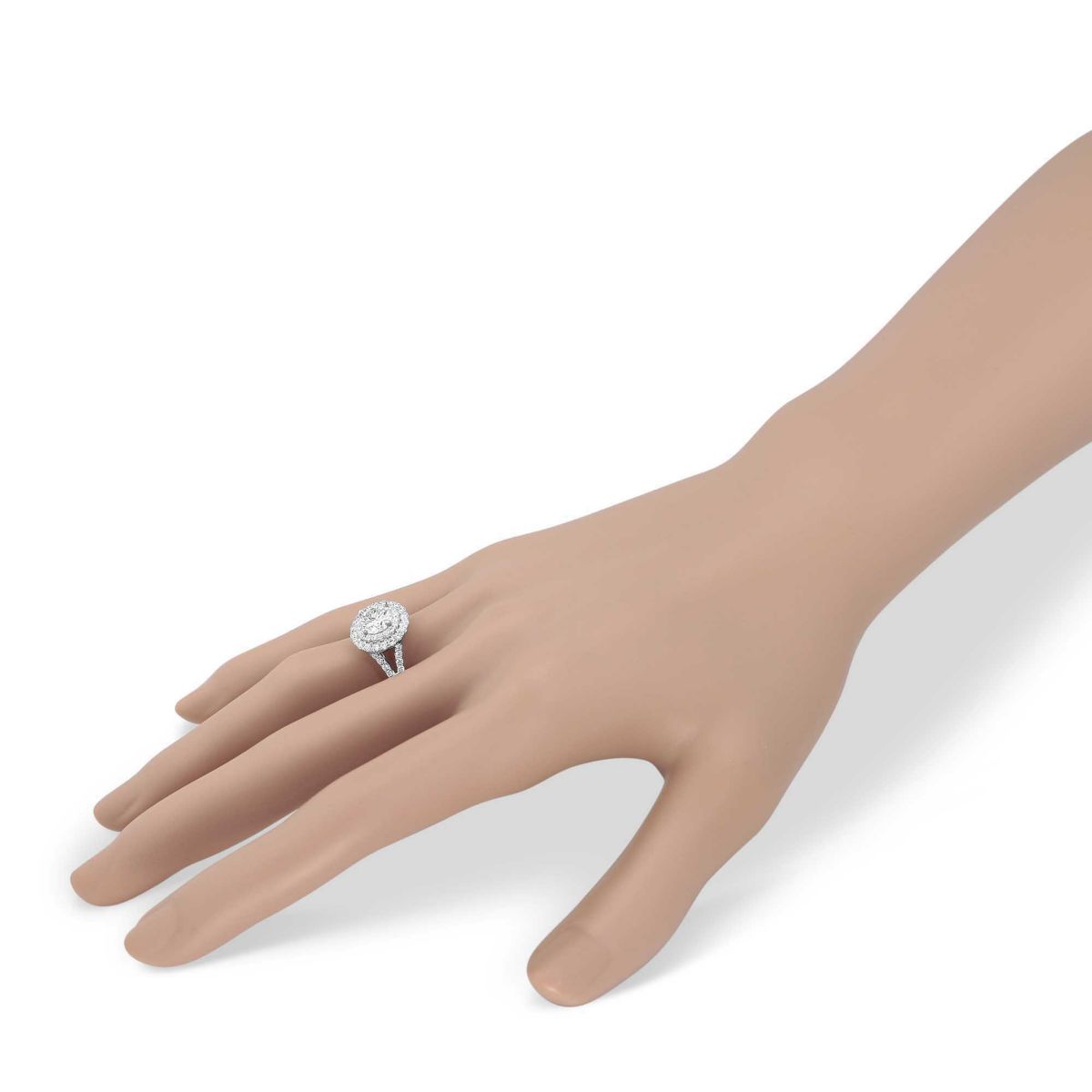 White Gold Round Diamond Engagement Ring with Double Halo & Split Shank, 0.54 ct