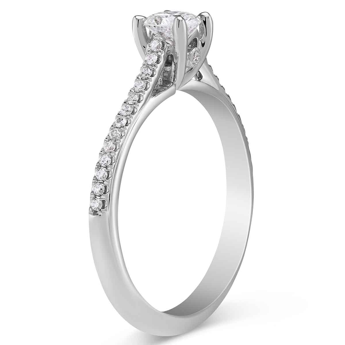 White Gold Diamond Engagement Ring with Diamond Shank, 0.61 ct