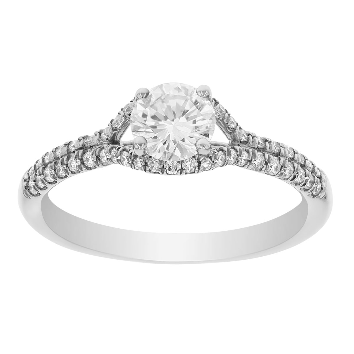 White Gold Diamond Engagement Ring with Joined Diamond Halo & 2 Row Shank, 0.77 ct