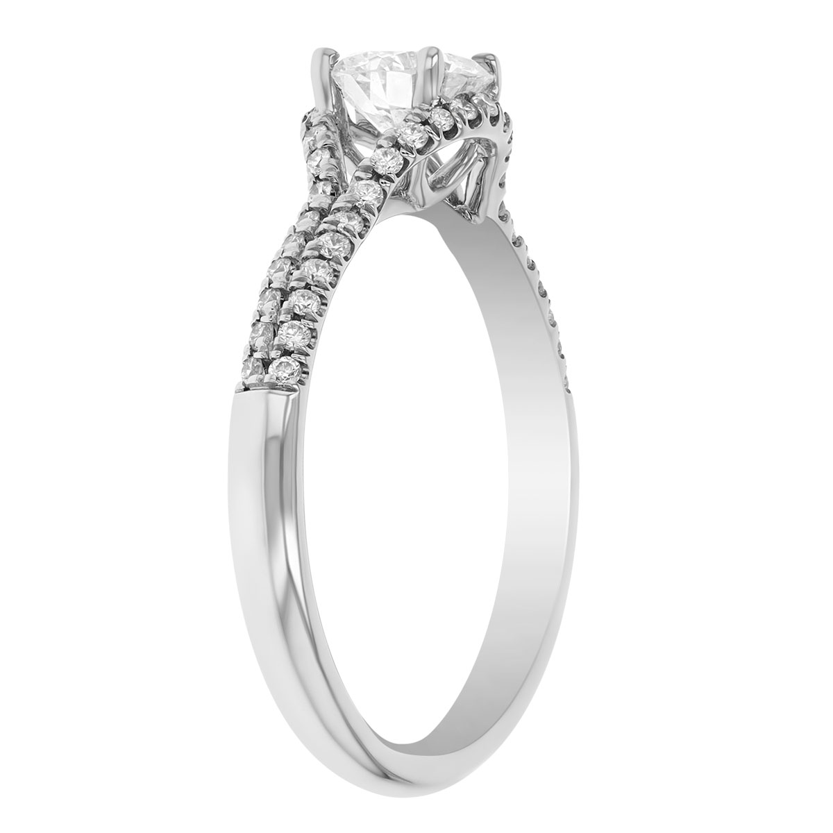 White Gold Diamond Engagement Ring with Joined Diamond Halo & 2 Row Shank, 0.77 ct