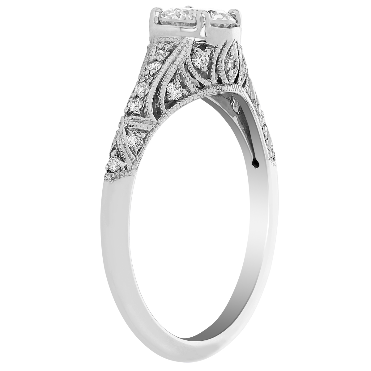 Round Diamond Milgrain & Filigree Engagement Ring in White Gold, .60 ct