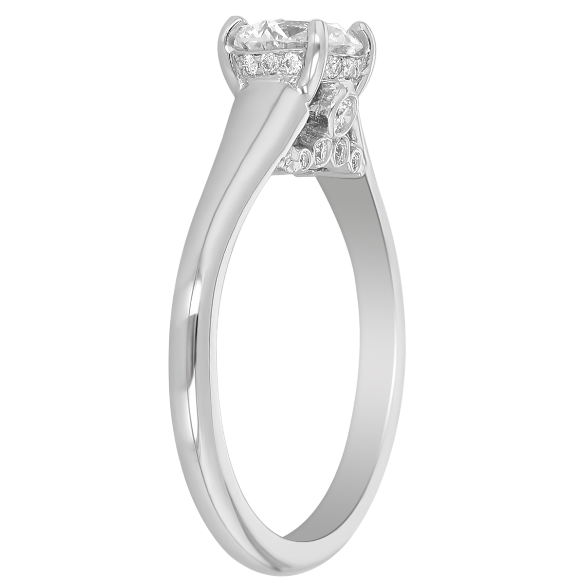 White Gold Round Diamond Engagement Ring With Diamond Gallery Detail, 0.87 ct