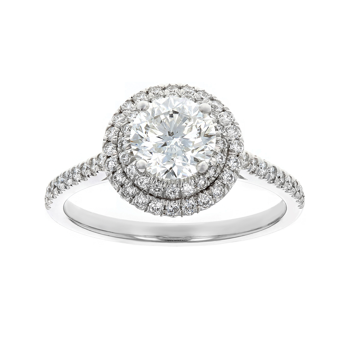 White Gold Round Diamond Double Halo Ring, 1.00ct