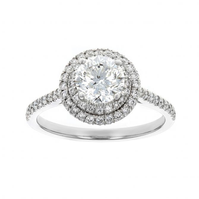 White Gold Round Diamond Double Halo Ring, 1.00ct
