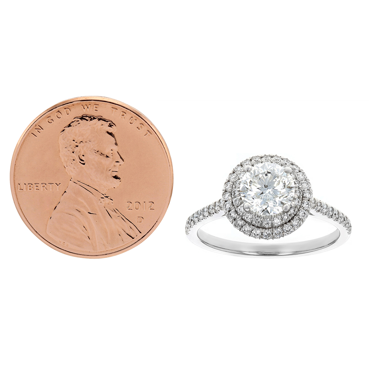 White Gold Round Diamond Double Halo Ring, 1.00ct