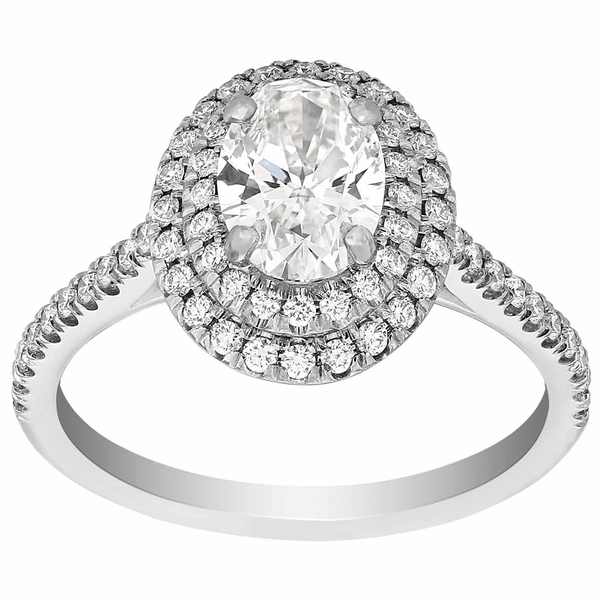 Borsheims Signature Oval Diamond Double Halo Ring in White Gold, 0.91 ct