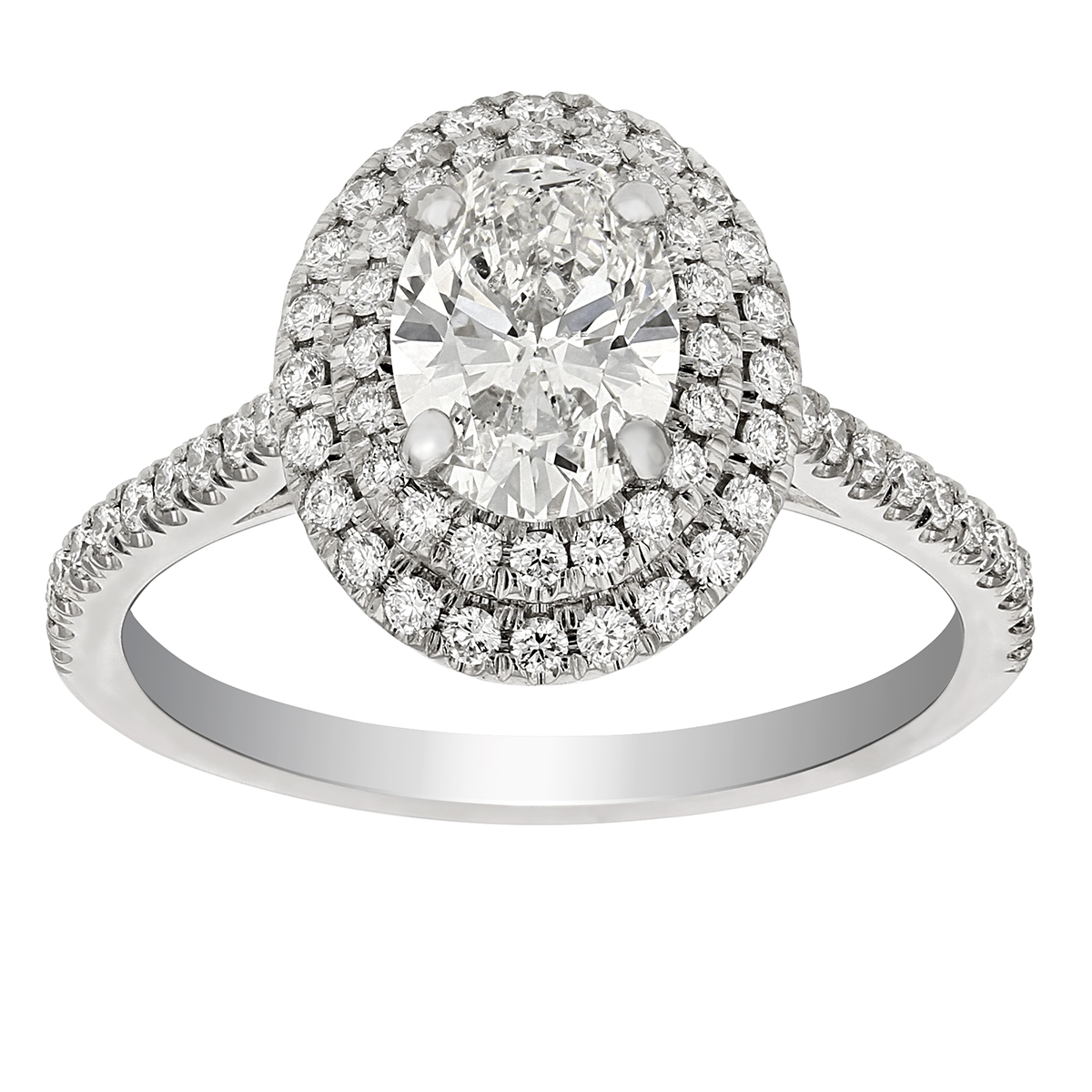 Borsheims Signature Oval Diamond Double Halo Ring in White Gold, 0.91 ct