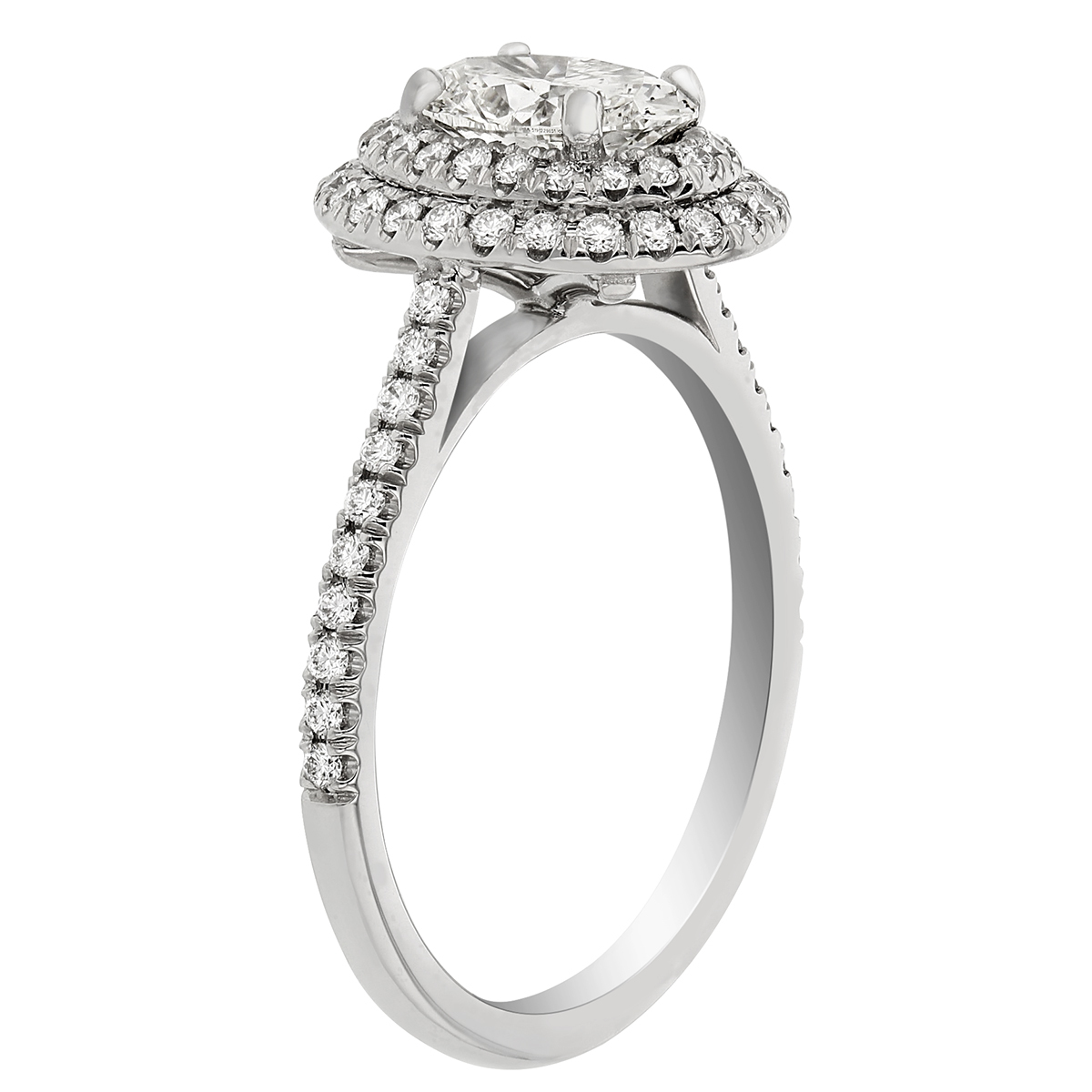 Borsheims Signature Oval Diamond Double Halo Ring in White Gold, 0.91 ct