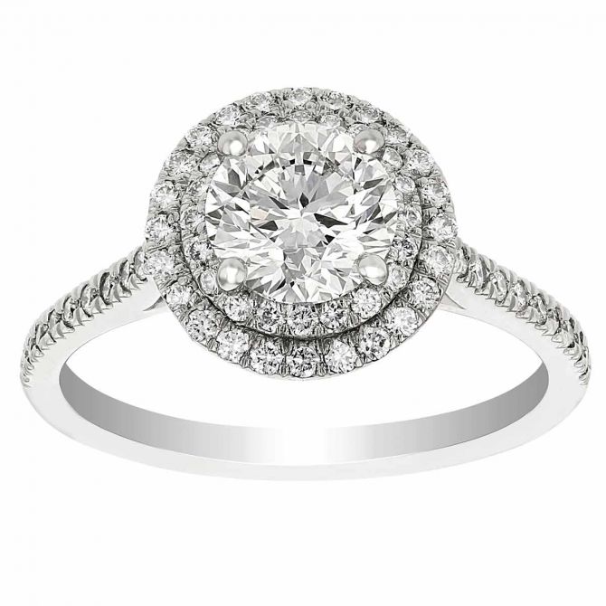 Borsheims Signature Round Diamond Double Halo Ring in White Gold, 1.01 ct