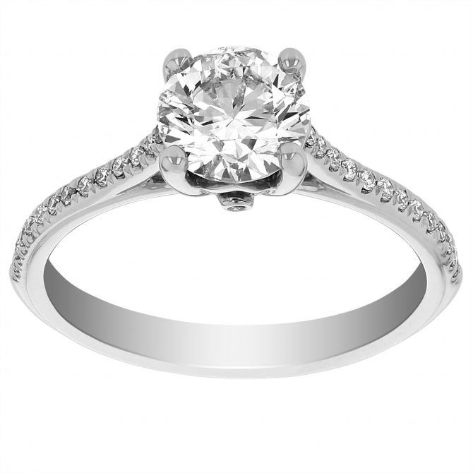 Round Diamond Engagement Ring with Pavé Shank and Peekaboo Gallery in White Gold