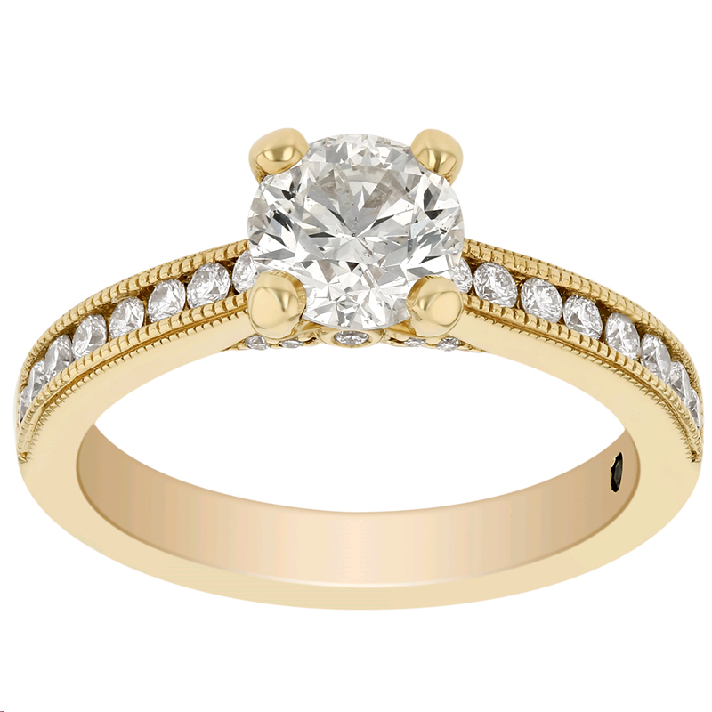 Round Diamond Engagement Ring with Bead Bright Shank & Gallery in Yellow Gold