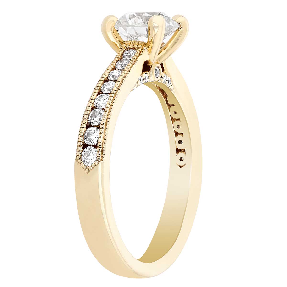 Round Diamond Engagement Ring with Bead Bright Shank & Gallery in Yellow Gold