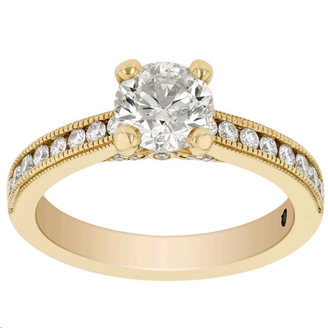 Round Diamond Engagement Ring with Bead Bright Shank & Gallery in Yellow Gold