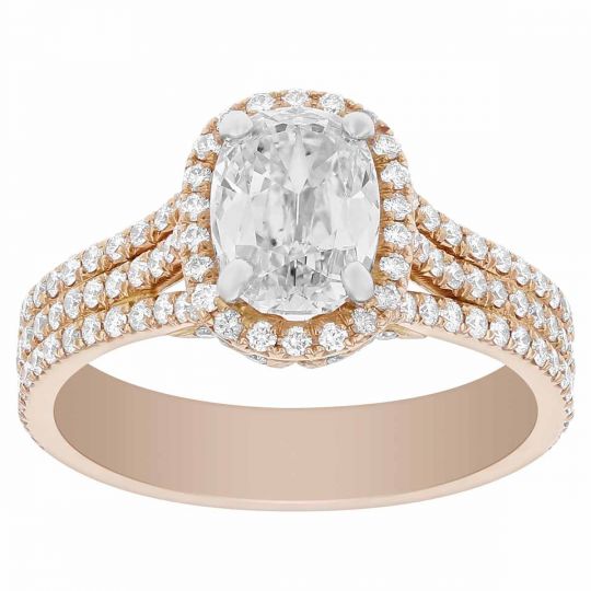 Elege 18k Rose Gold Elongated Cushion Diamond Ring With Halo 3