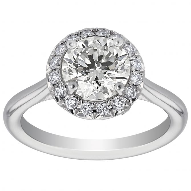 Borsheims Warren Buffett Signature Round Diamond Halo Ring in White Gold, 1.59 ct
