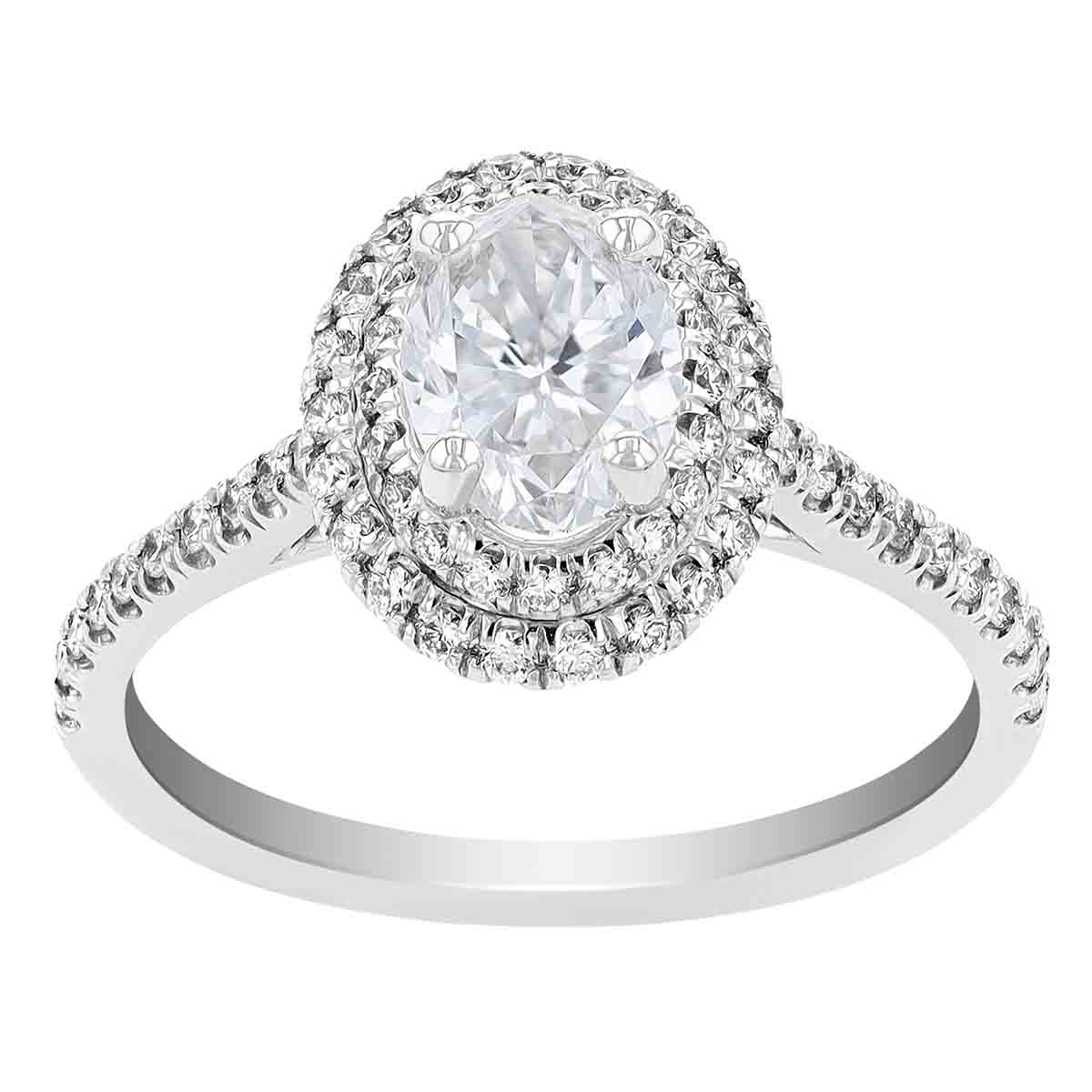 Borsheims Signature Oval Double Halo Engagement Ring in White Gold, .81 ct