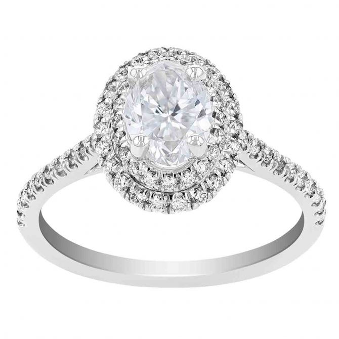 Borsheims Signature Oval Double Halo Engagement Ring in White Gold, .81 ct