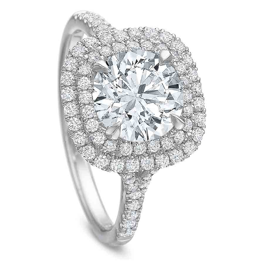 Kalahari Dream Diamond Double Halo Engagement Ring with Split Shank in White Gold