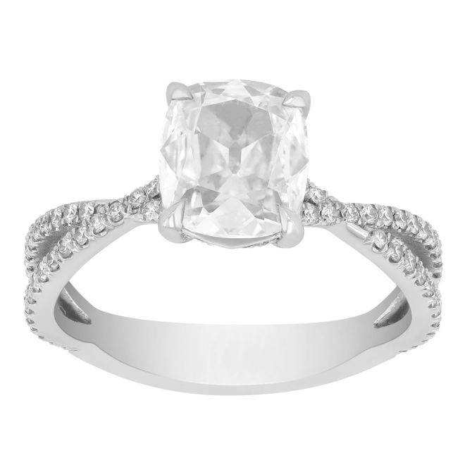 Elege Cushion Cut Diamond & Twisted Band Engagement Ring in White Gold