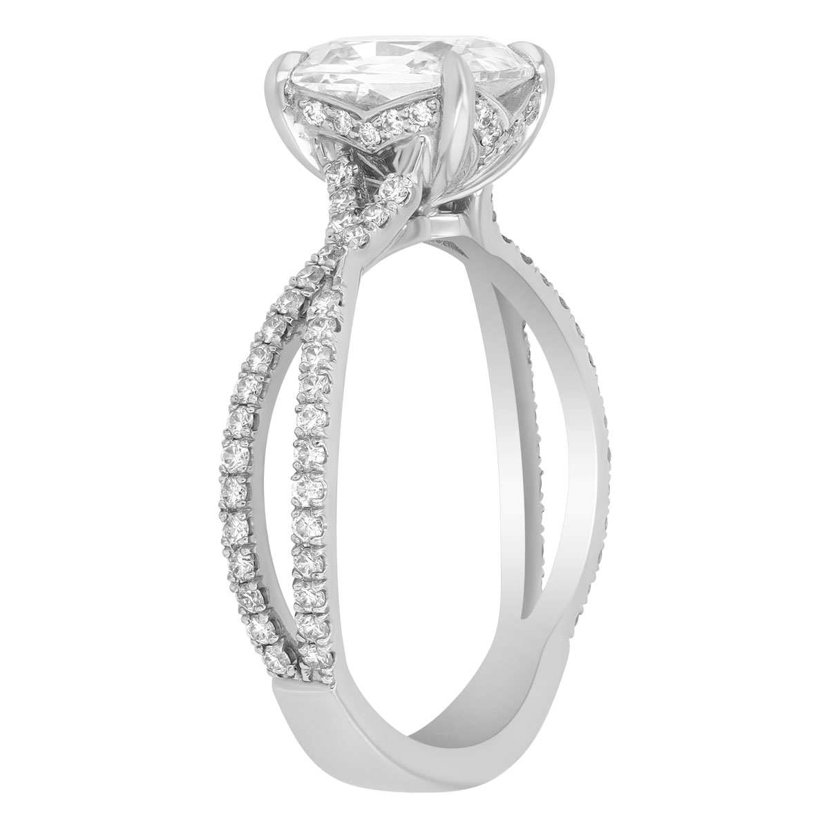 Elege Cushion Cut Diamond & Twisted Band Engagement Ring in White Gold