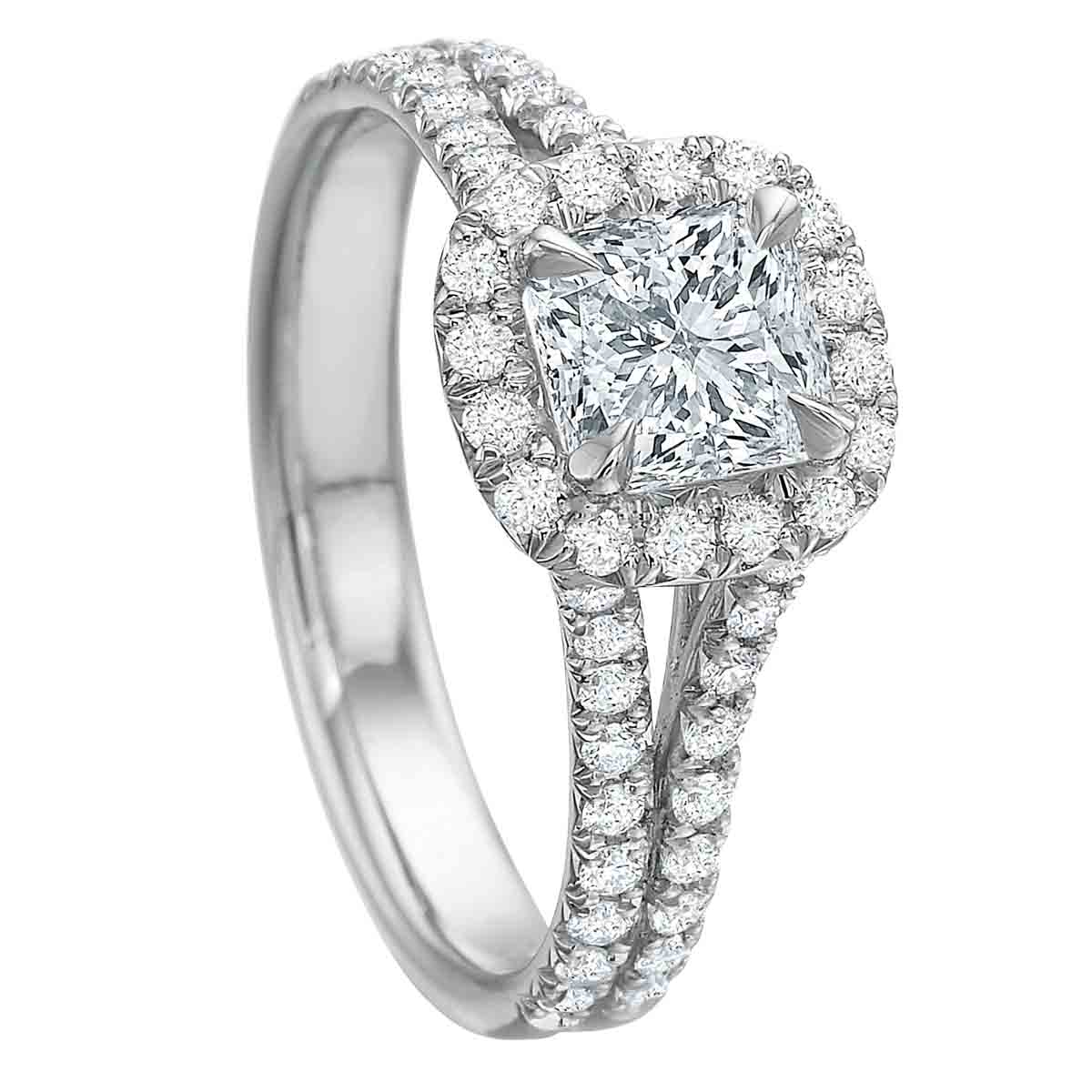Borsheims Signature Square Diamond Engagement Ring with Halo & Split Shank in White Gold