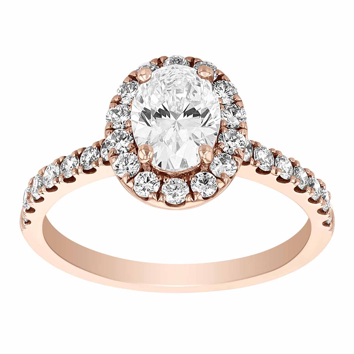 Oval Diamond Halo Engagement Ring in Rose Gold, 1.01 ct