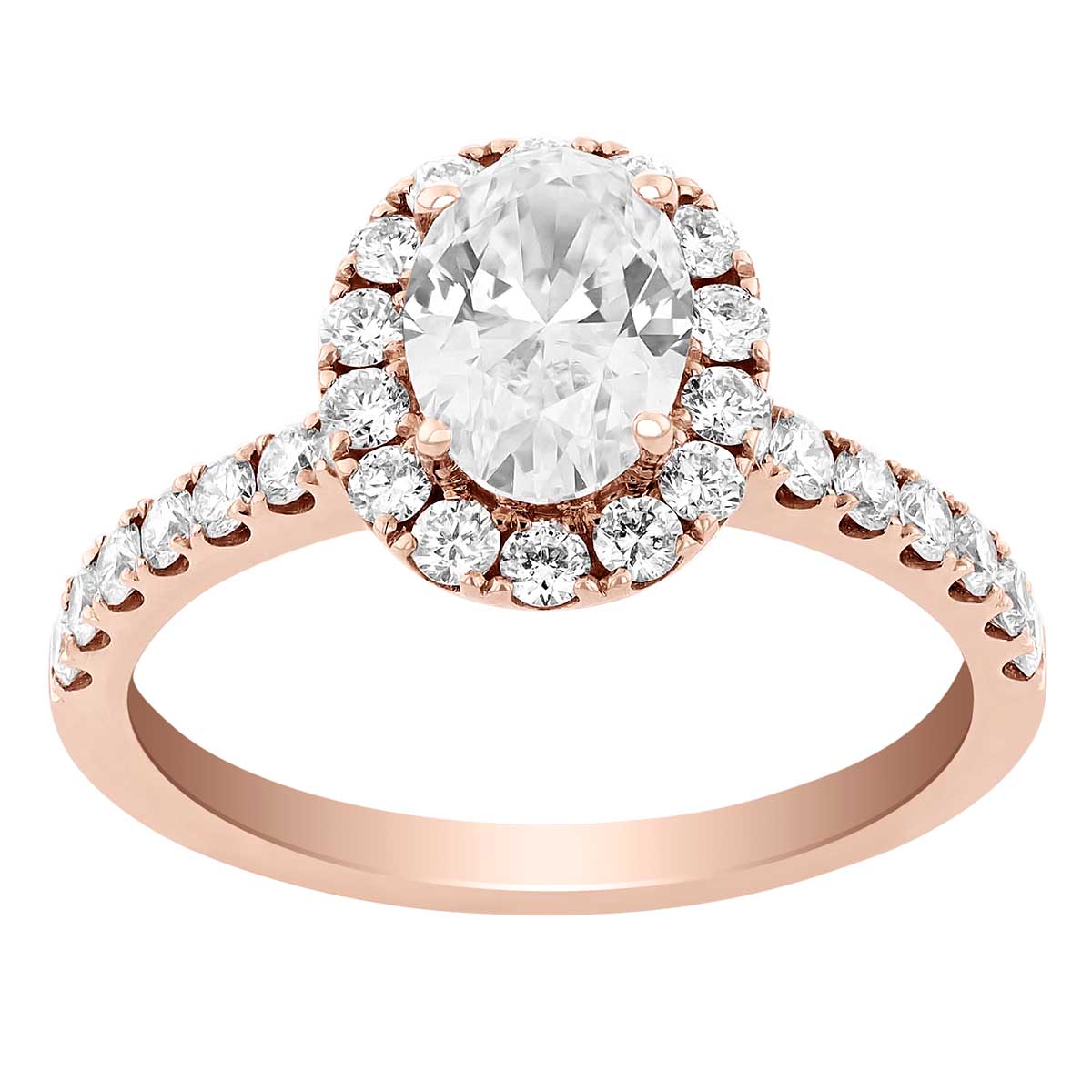 Oval Diamond Halo Engagement Ring in Rose Gold, 1 ct