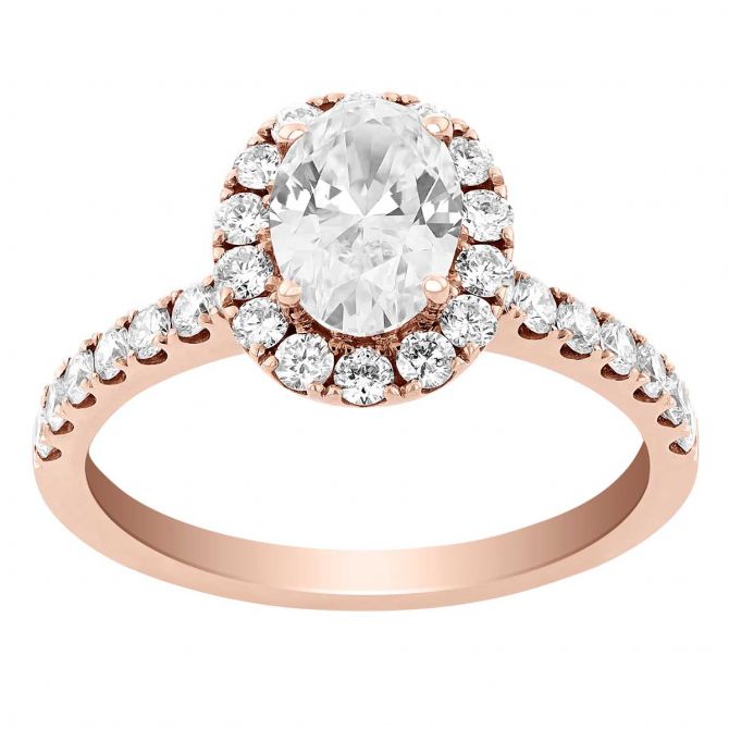 Oval Diamond Halo Engagement Ring in Rose Gold, 1 ct